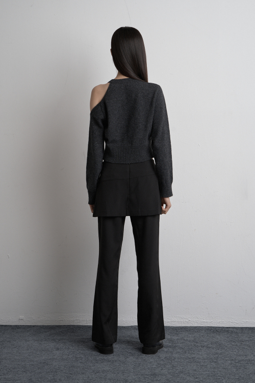 SHOULDER SLIT KNIT CARDIGAN CHARCOAL