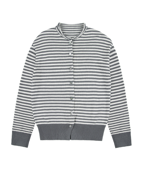 Stripe Logo Knit Cardigan - Gray