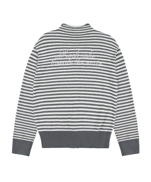 Stripe Logo Knit Cardigan - Gray