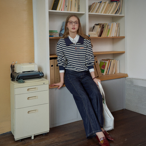 SR_Classic collar contrast striped top
