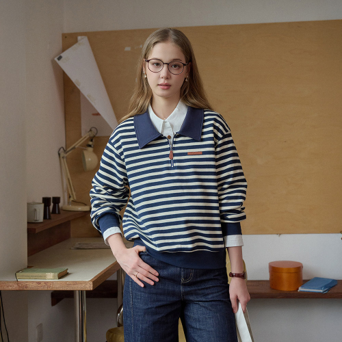 SR_Classic collar contrast striped top