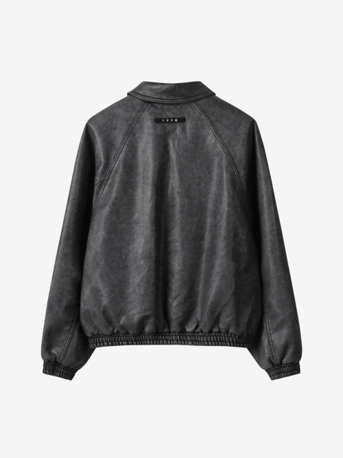 FAKE LEATHER ZIP-UP JACKET_чёрный