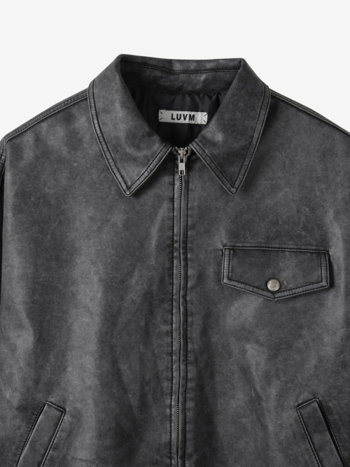 FAKE LEATHER ZIP-UP JACKET_чёрный