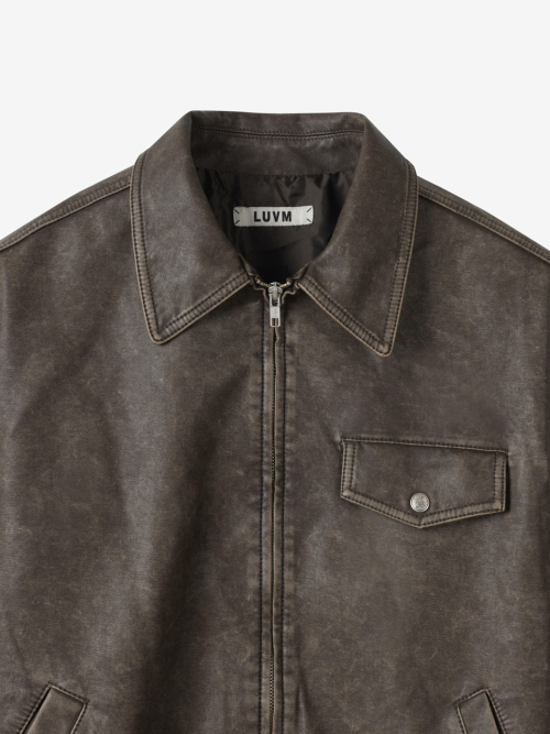 FAKE LEATHER ZIP-UP JACKET_BROWN