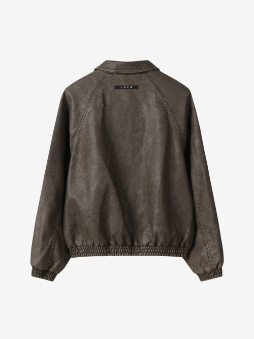 FAKE LEATHER ZIP-UP JACKET_BROWN