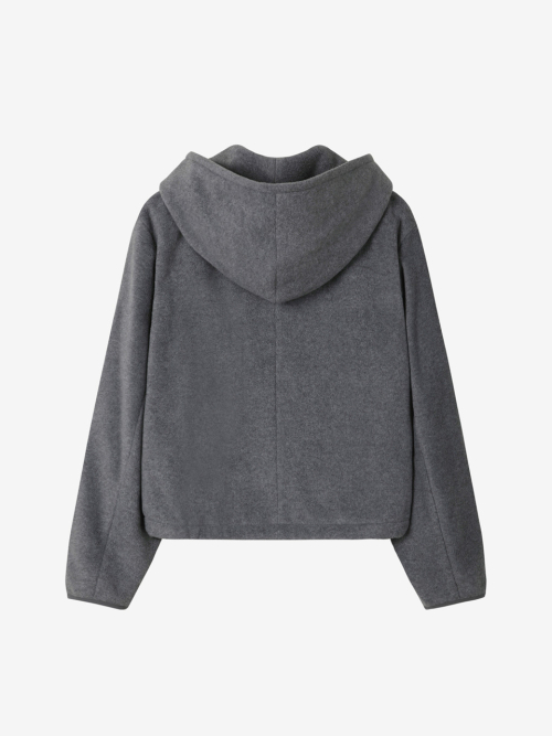 HOODIED FLEECE JACKET_MELANGE GRAY