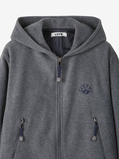 HOODIED FLEECE JACKET_MELANGE GRAY