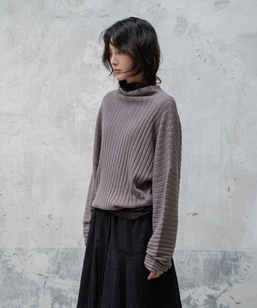 RIBBED OVERFIT TURTLENECK KNIT (ASH PURPLE)