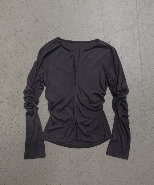 HOOK SLEEVE RUCHED CARDIGAN (CHARCOAL)