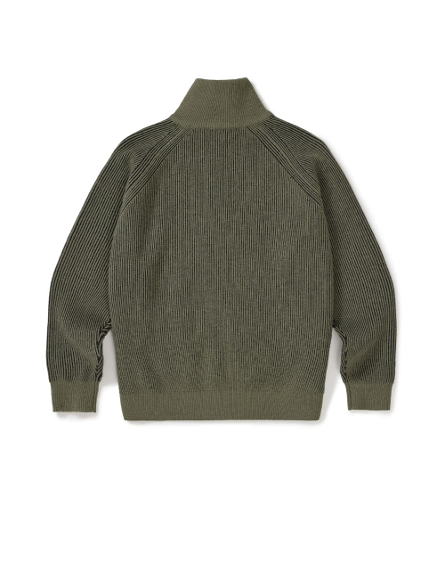[Mmlg] TWO TONE HIGH NECK KNIT ZIPUP (OLIVE)