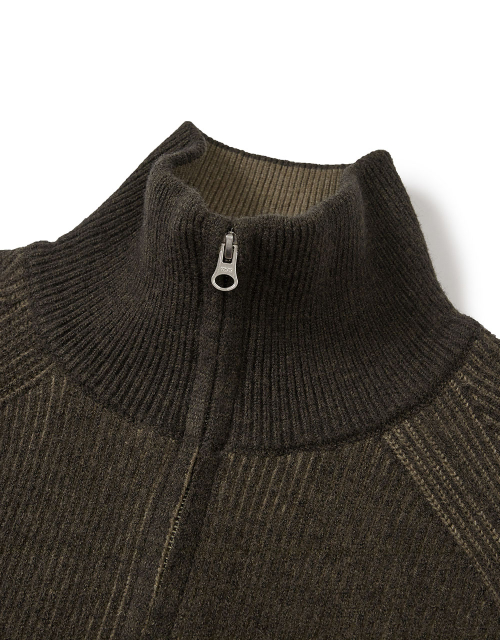[Mmlg] TWO TONE HIGH NECK KNIT ZIPUP (BROWN)