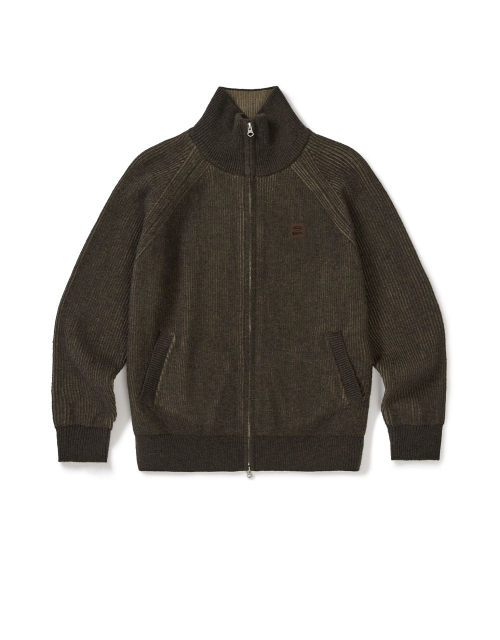 [Mmlg] TWO TONE HIGH NECK KNIT ZIPUP (BROWN)