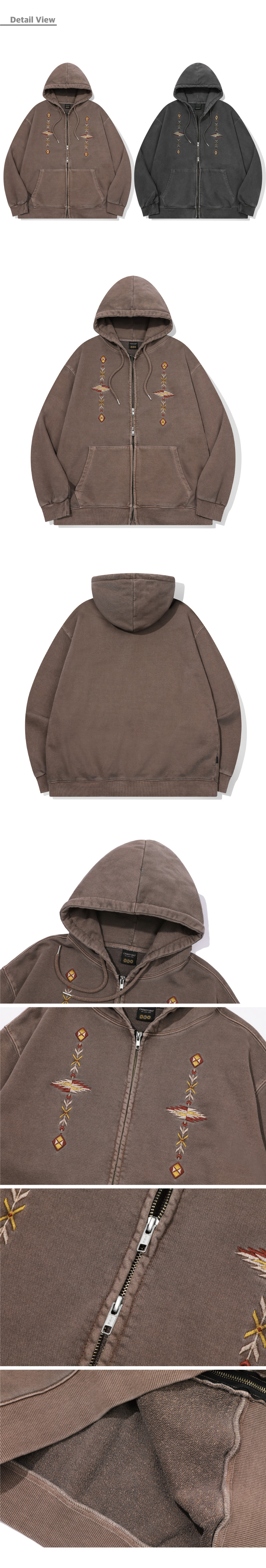 2-WAY PIGMENT HOOD ZIP-UP - 4 COLORS BROWN