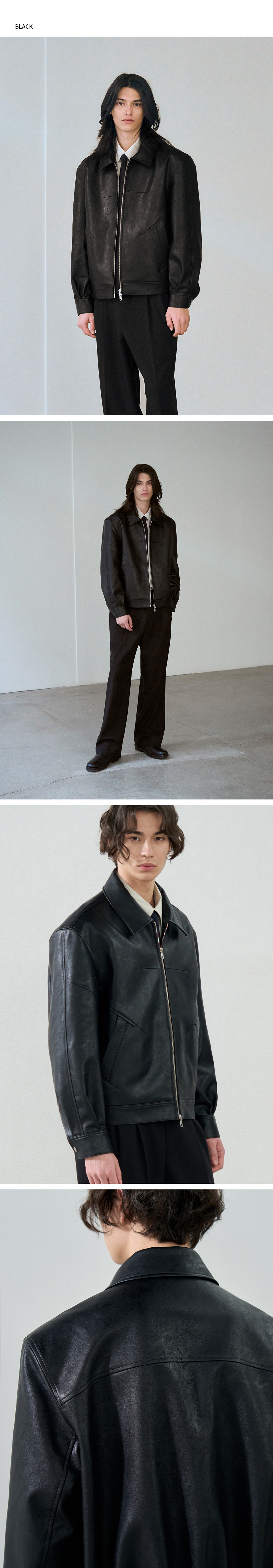 MUSINSA公式 | DRAW FIT Incision leather blouson jacket [BLACK]