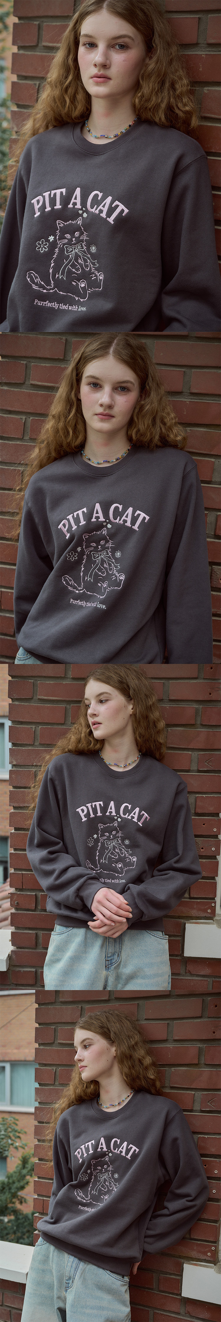 CAT EMBROIDERY SWEATSHIRT - 2 COLORS AS SHOWN