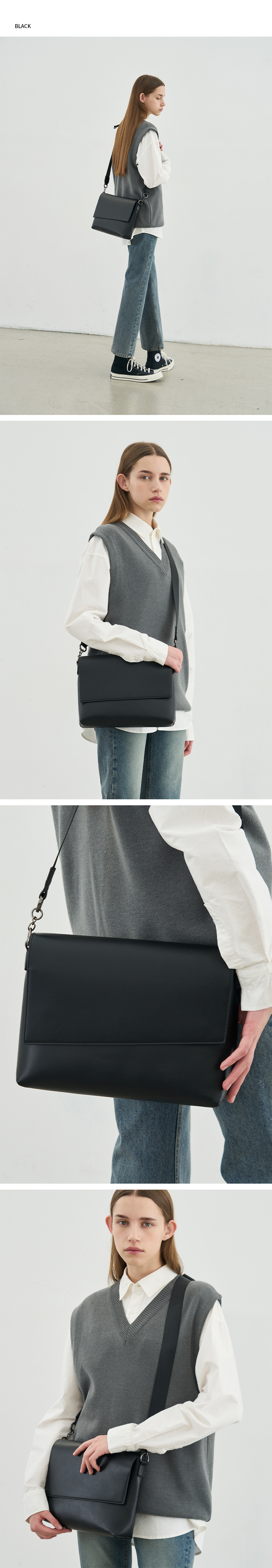 MUSINSA | DRAW FIT Slant Messenger Cross Bag [BLACK]