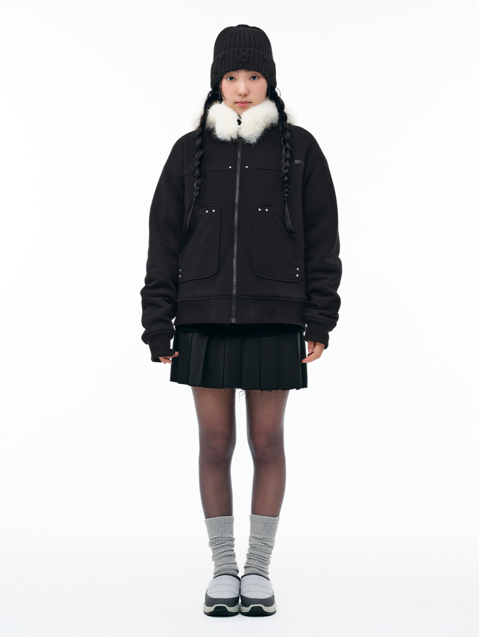 MUSINSA | TUOMIO HOODED FUR JUMPER [BLACK]
