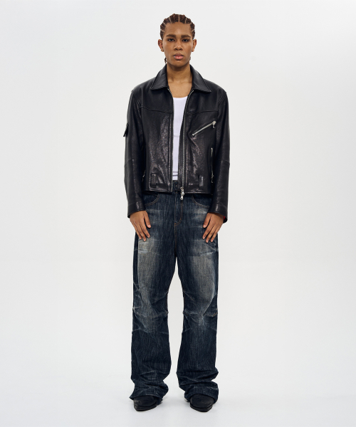 Cow Leather Biker Jacket чёрный