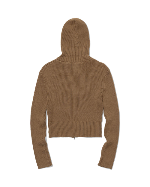 Ribbed Knit Zip Hoodie (BROWN)