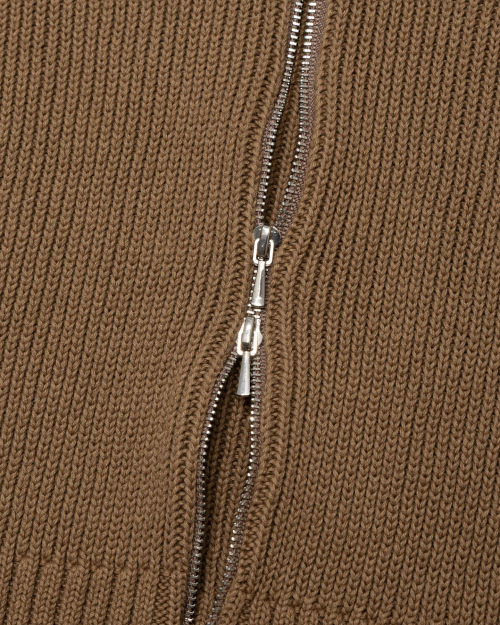 Ribbed Knit Zip Hoodie (BROWN)