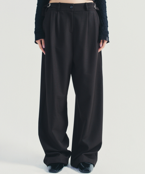 WIDE COMFORT DOUBLE PLEATS SLACKS_BLACK