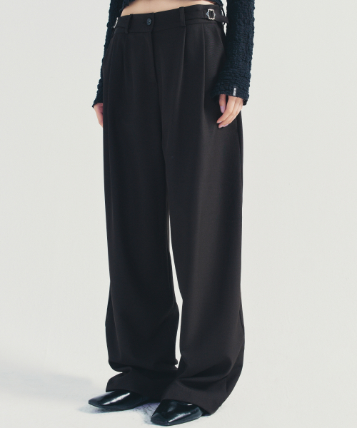 WIDE COMFORT DOUBLE PLEATS SLACKS_BLACK