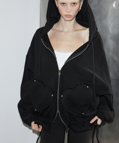 Heart Pocket Hood Zip-up чёрный