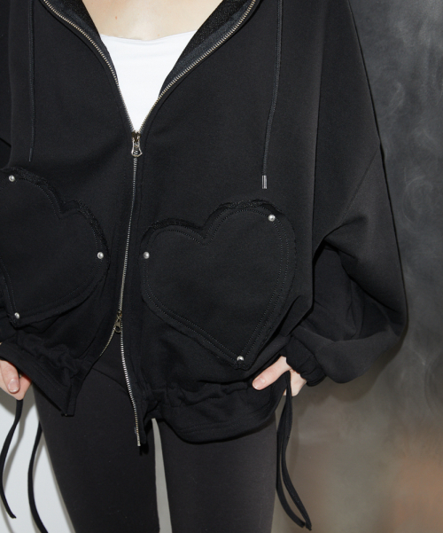 Heart Pocket Hood Zip-up чёрный