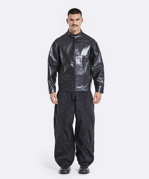Banding rider leather jacket - чёрный