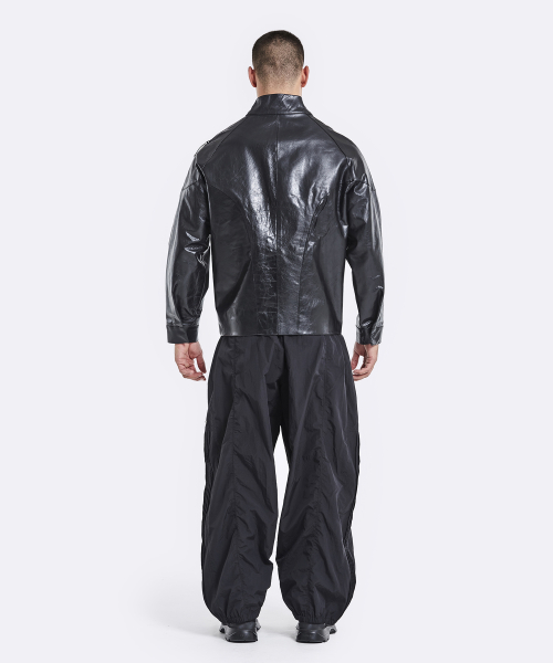 Banding rider leather jacket - чёрный