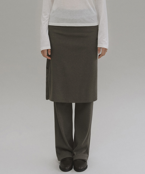 Naia layered skirt pants (brown)