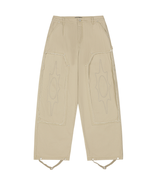 LSC DOUBLE KNEE DAMAGE CARPENTER WIDE COTTON PANT BEIGE