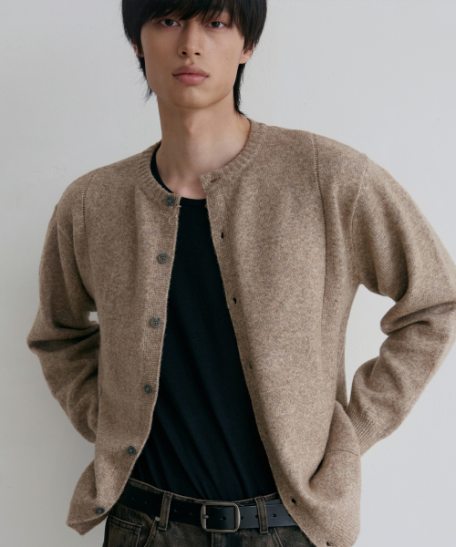 Кардиган Single Line с круглым вырезом [Beige]