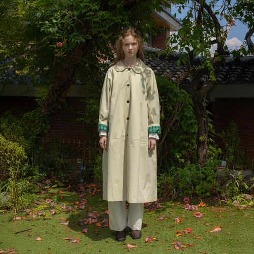 PM_Green plaid cuff coat_BEIGE