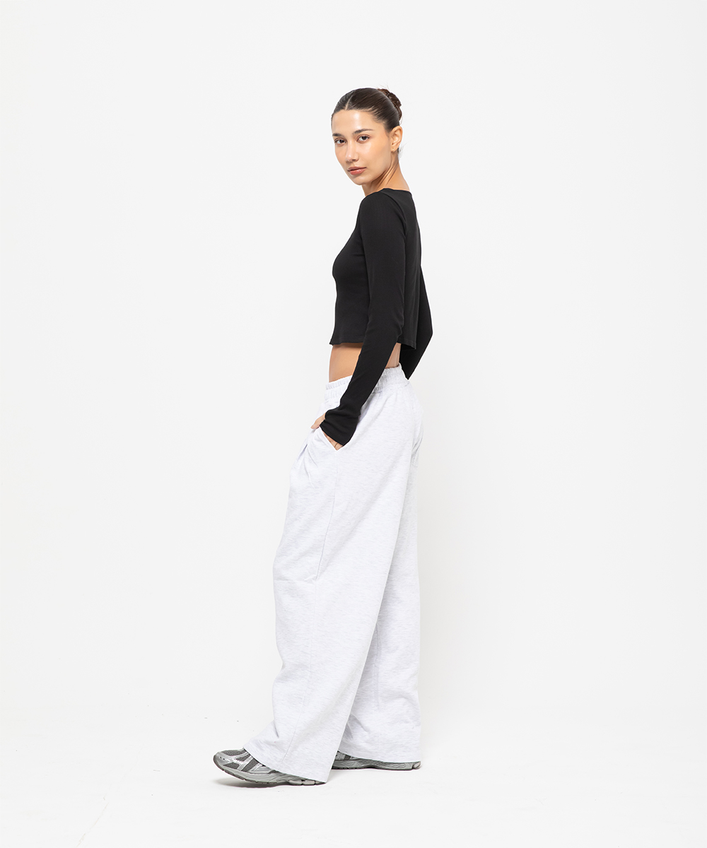 point logo pintuck wide sweat pants[white merange]