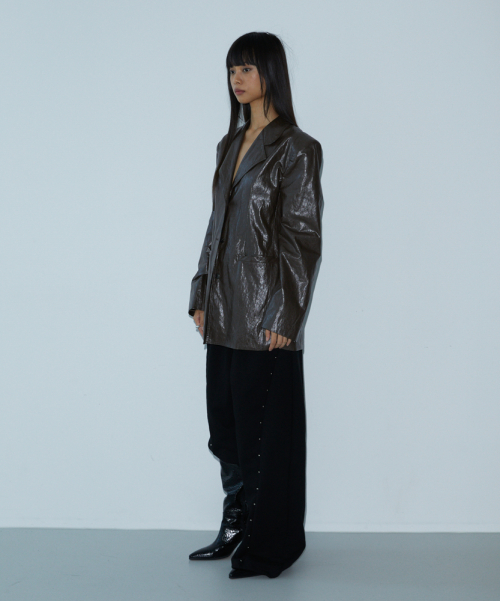 Button Leather Jacket (BROWN)