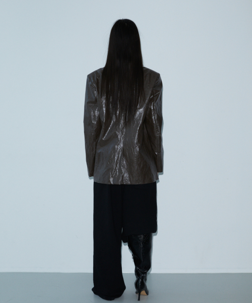 Button Leather Jacket (BROWN)