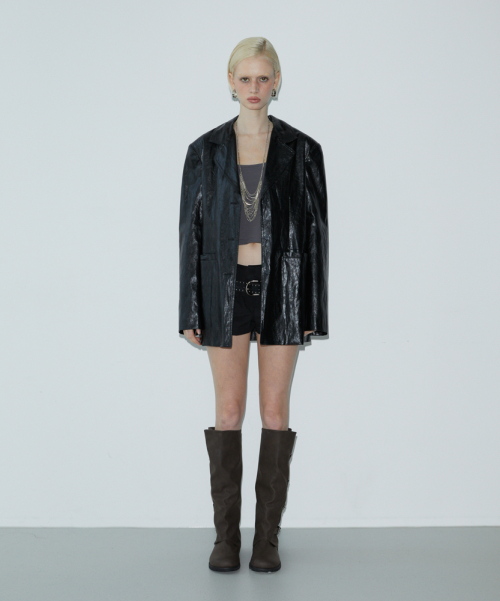 Button Leather Jacket (BLACK)