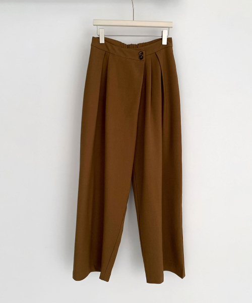 Inverted Pleats Wide Half Banding Slacks (2colors)