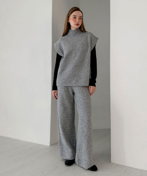 [SET] Ronnie High-neck Top+Wide Pants Knit Set-up (3colors)