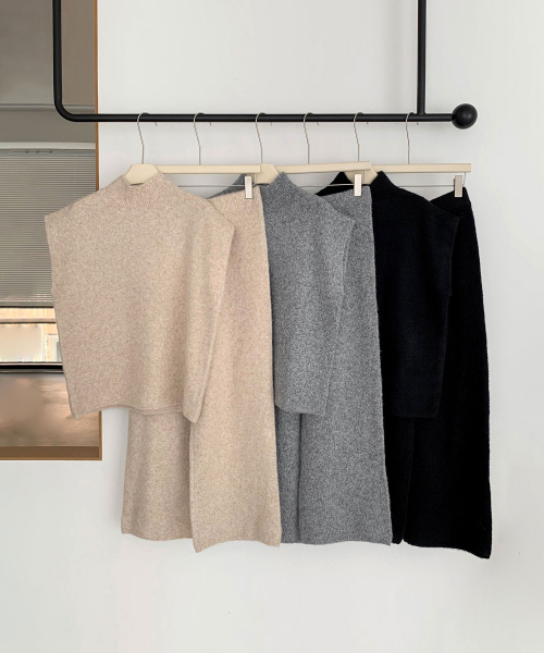 [SET] Ronnie High-neck Top+Wide Pants Knit Set-up (3colors)