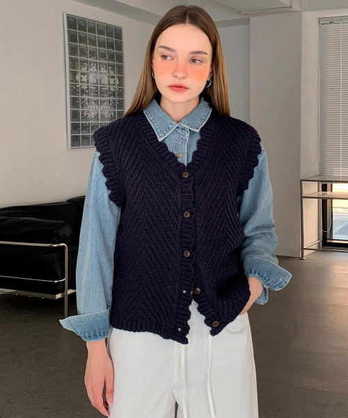 Wave Knit Open Vest (3colors)