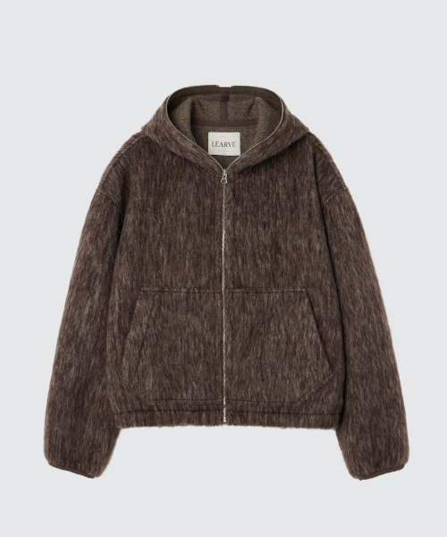 Укороченное шерстяное худи на молнии Brown