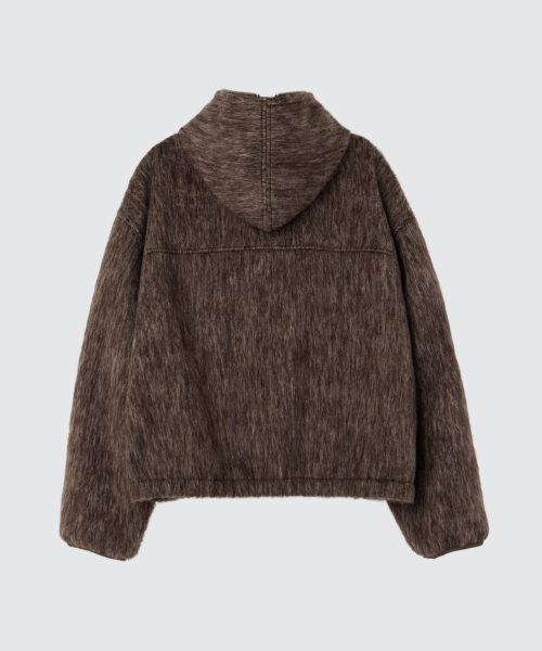 Укороченное шерстяное худи на молнии Brown