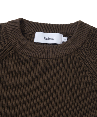 KNITTED [ニティドXファッションプラネット] コットンワッフルラウンドニット ブラウン 画像 3
