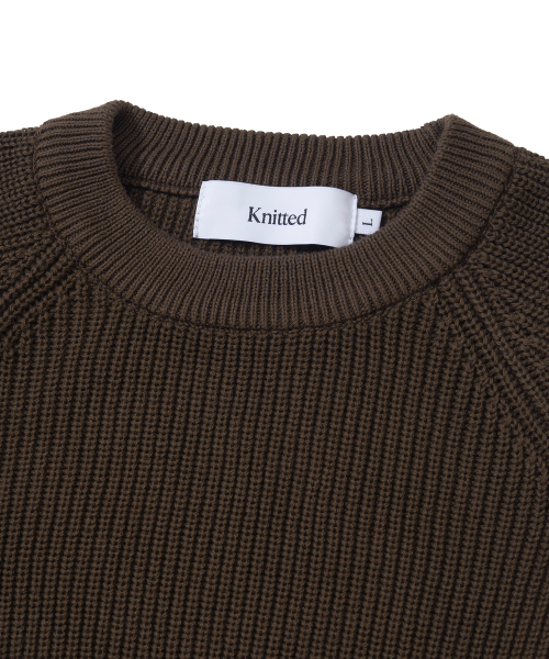 KNITTED [ニティドXファッションプラネット] コットンワッフルラウンドニット ブラウン 画像 3