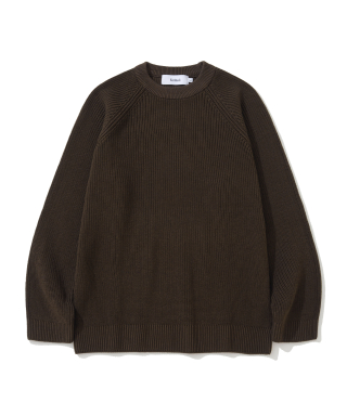 KNITTED [ニティドXファッションプラネット] コットンワッフルラウンドニット ブラウン 画像 2
