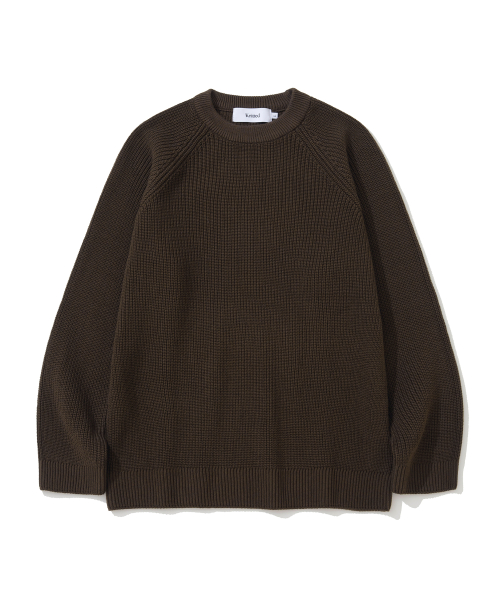 KNITTED [ニティドXファッションプラネット] コットンワッフルラウンドニット ブラウン 画像 2