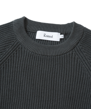 KNITTED [ニティドXファッションプラネット] コットンワッフルラウンドニット チャコール 画像 3