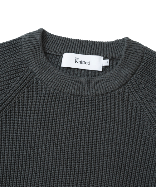 KNITTED [ニティドXファッションプラネット] コットンワッフルラウンドニット チャコール 画像 3